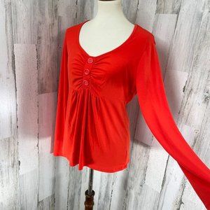 Worthington Red Stretch Long Sleeve Button Front Top Size Large